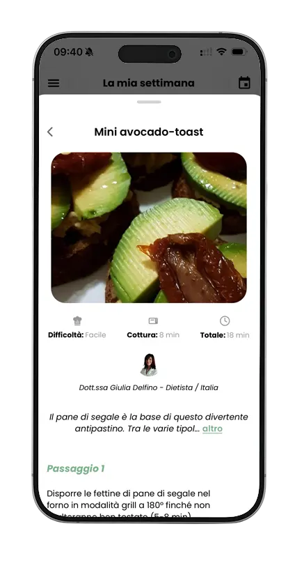 Una ricetta dentro il piano alimentare nell'app